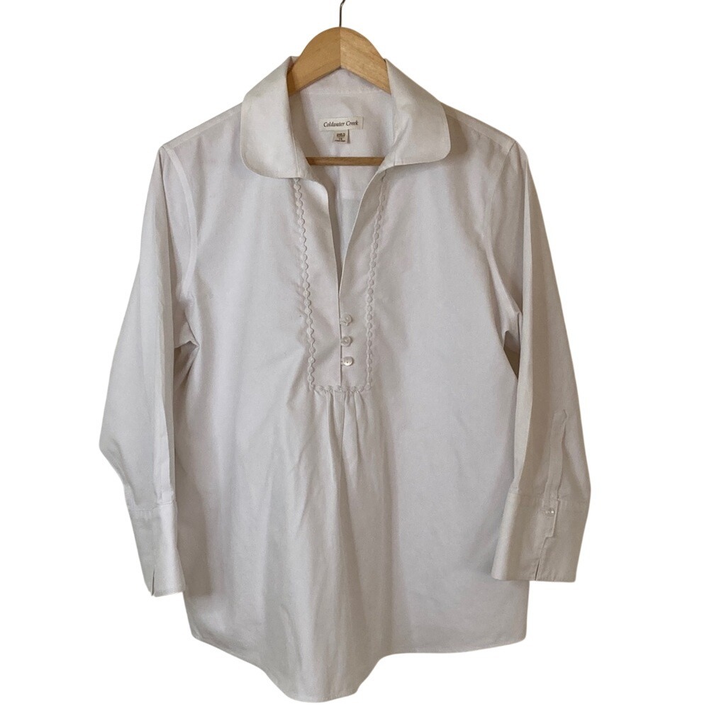 Coldwater Creek Womens White Popover Button-Front‎ Blouse Size 1X Cotton Classic